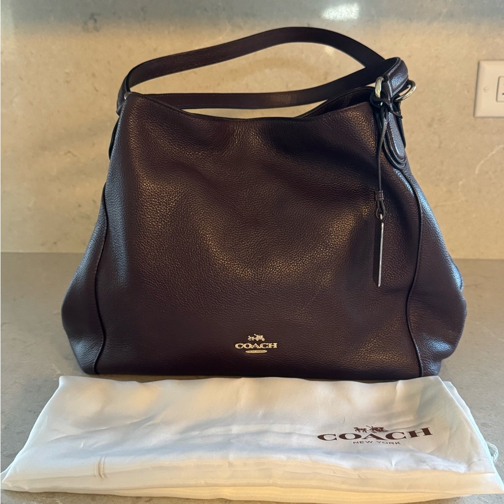 Coach Pebbled Leather Shoulder Bag in Dark Brown